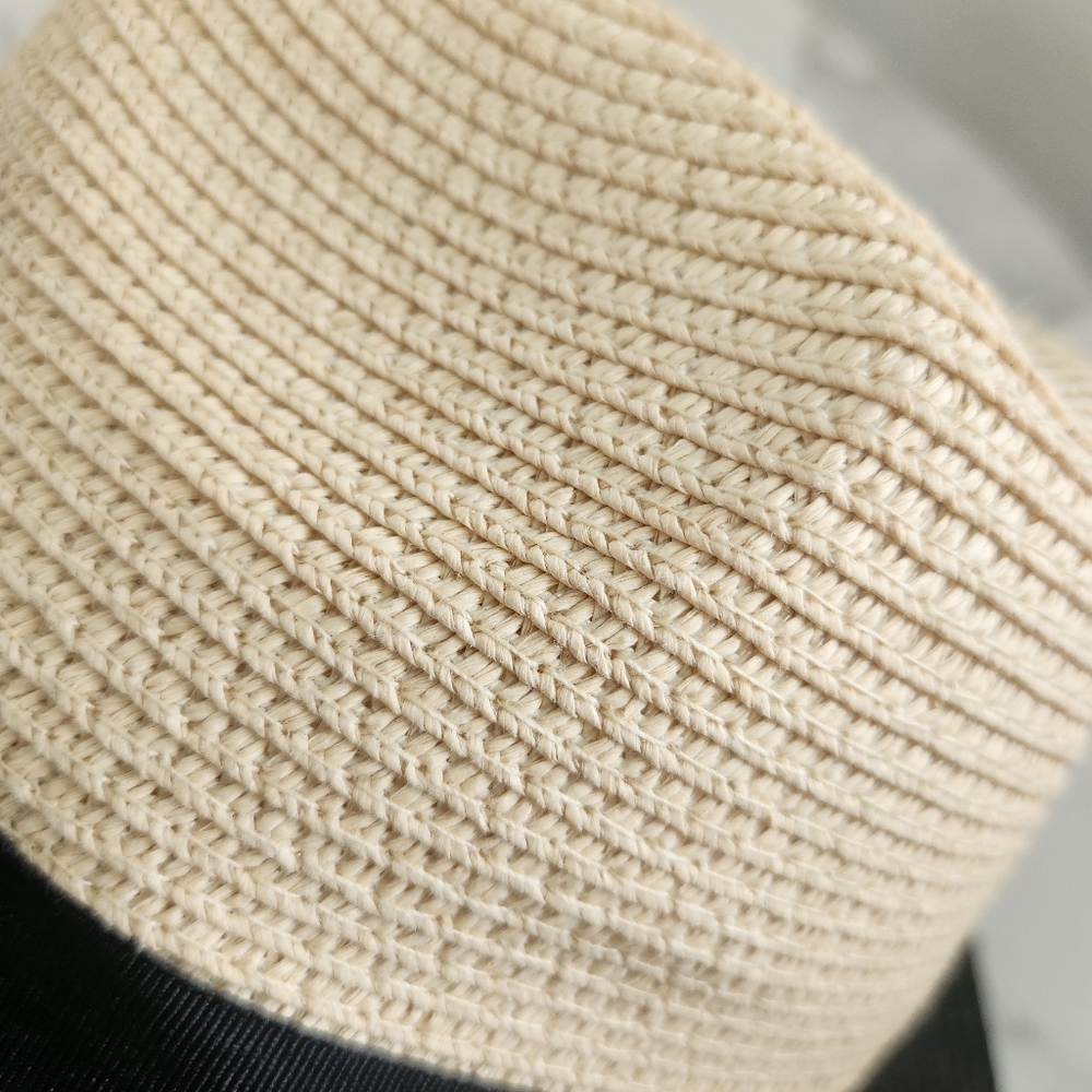 Two-Tone Black & Beige Synthetic Raffia With Ribbon Womens Hat - Picture 10 of 17